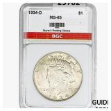 1934-D Silver Peace Dollar BGC MS63