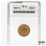 1859 Indian Head Cent ANACS MS61