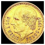 1919 Mexico 2.5 Peso Gold .0603oz AGW CLOSELY