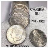 Pre 1921 20 Coin Roll Morgan Silver Dollars UNC