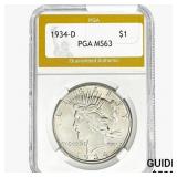 1934-D Silver Peace Dollar PGA MS63