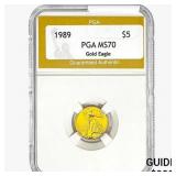 1989 1/10oz $5 AGE PGA MS70