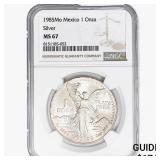 1985Mo 1oz. Silver Mexicanos Onza NGC MS67