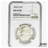 1950-D Franklin Half Dollar NGC MS64 FBL