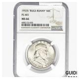 1953-S Franklin Half Dollar NGC MS66 "Bugs Bunny"