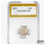 1929 Mercury Silver Dime PGA MS65 FSB