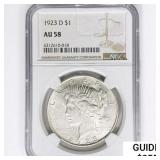 1923-D Silver Peace Dollar NGC AU58