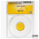 1907 $2.50 Gold Quarter Eagle ANACS MS63