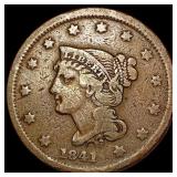 1841 Braided Hair Large Cent NICELY CIRCULATED