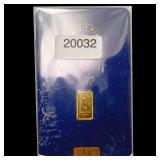 Kinesis 1g Gold Bar UNCIRCULATED