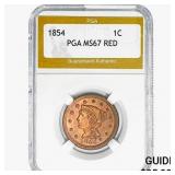 1854 Braided Hair Large Cent PGA MS67 RED