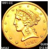 1891-CC $5 Gold Half Eagle UNCIRCULATED