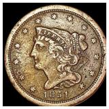 1851 Braided Hair Half Cent LIGHTLY CIRCULATED