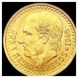 1945 Dos Y Medio Pesos Gold UNCIRCULATED