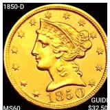 1850-D $5 Gold Half Eagle UNCIRCULATED