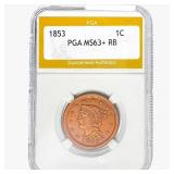 1853 Braided Hair Large Cent PGA MS63+ RB