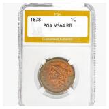 1838 Coronet Head Large Cent PGA MS64 RB