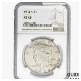 1934-S Silver Peace Dollar NGC XF45