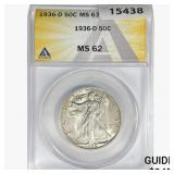 1936-D Walking Liberty Half Dollar ANACS MS62