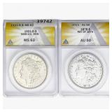 [2] 1878&1921-D Morgan Silver Dollar ANACS AU/MS