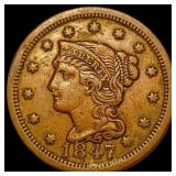 1847 Braided Hair Large Cent CLOSELY UNCIRCULATED