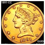 1891-CC $5 Gold Half Eagle CHOICE AU