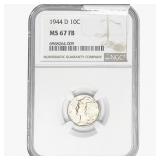 1944-D Mercury Silver Dime NGC MS67 FB