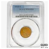 1918-S Wheat Cent PCGS MS64 RB