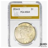 1934-D Silver Peace Dollar PGA MS64