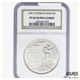 1991-P 0.78oz Silver $1-Korean War NGC PF69 UC