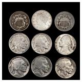 [9] Varied US SILV Nickels (1867, 1872, 1883,