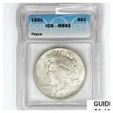 1921 Silver Peace Dollar ICG MS63