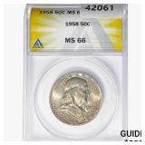 1958 Franklin Half Dollar ANACS MS66