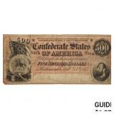 1864 $500 CSA CONFEDERATE DIXIE REBEL NOTE VF