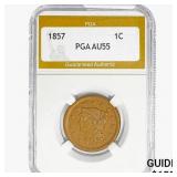 1857 Braided Hair Large Cent PGA AU55