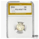 1935 Mercury Silver Dime PGA MS67 FSB