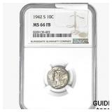 1942-S Mercury Silver Dime NGC MS66 FB