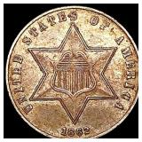 1862 Silver Three Cent CLOSELY UNCIRCULATED