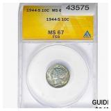 1944-S Mercury Silver Dime ANACS MS67 FSB