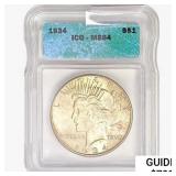 1934 Silver Peace Dollar ICG MS64