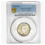 1934-D Washington Silver Quarter PCGS MS63 Heavy M