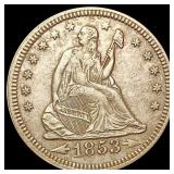 1853 Arrows Rays Seated Liberty Quarter CLOSELY