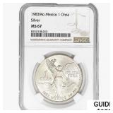 1983Mo 1oz. Silver Mexicanos Onza NGC MS67