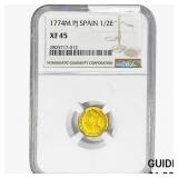 1774M PJ .049oz Gold Spain 1/2 Escudo NGC XF45