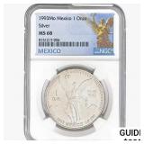 1993Mo 1oz. Silver Mexicanos Onza NGC MS68