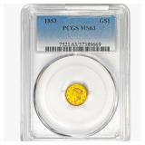 1853 Rare Gold Dollar PCGS MS63