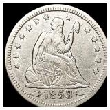 1853 Arrows Rays Seated Liberty Quarter CLOSELY UN