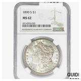 1890-S Morgan Silver Dollar NGC MS62