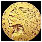 1911 $5 Gold Half Eagle CLOSELY UNCIRCULATED