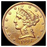 1907 $5 Gold Half Eagle HIGH GRADE